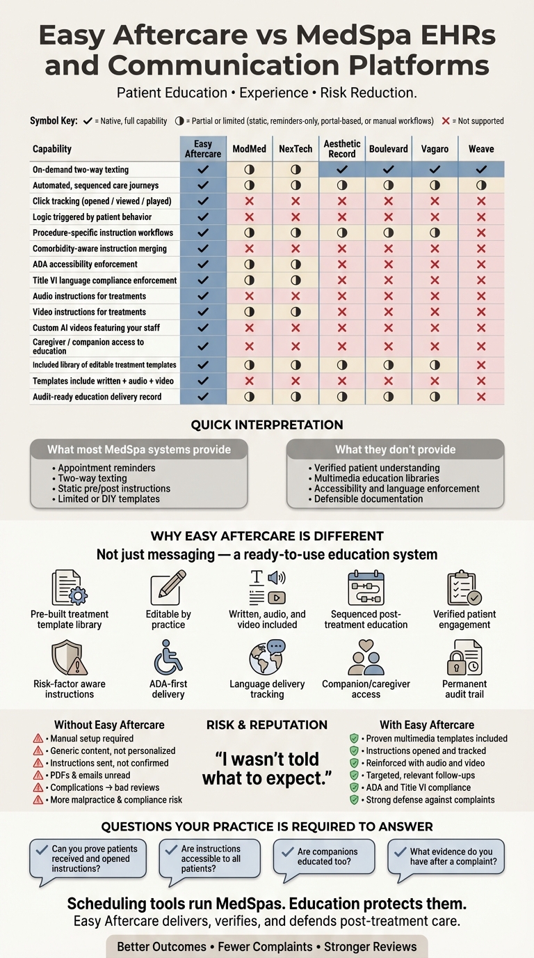 Easy Aftercare comparison MedSpa software